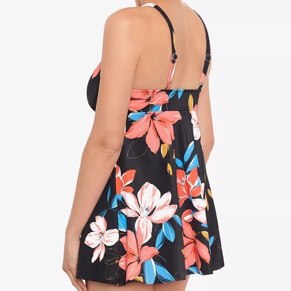 Swim Solutions Floral Park Tummy Control One-Piece‎ Swimdress Black 14 - Picture 4 of 14